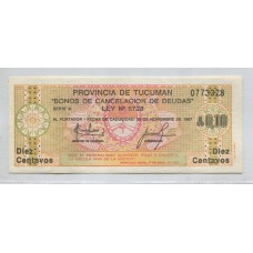ARGENTINA EC. 091 BONO BILLETE TUCUMAN DE 0.10 AUSTRALES SIN CIRCULAR UNC